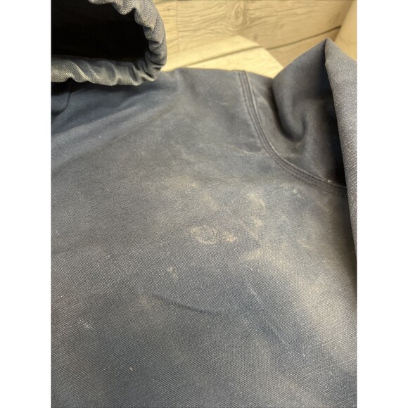 Vtg Carhartt Jacket Navy DISTRESSED Duck Canvas Quilted Hooded Coat See Pics - Picture 5 of 15